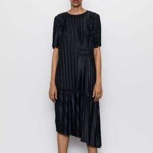NWT Zara Black Pleated Asymmetrical Dress